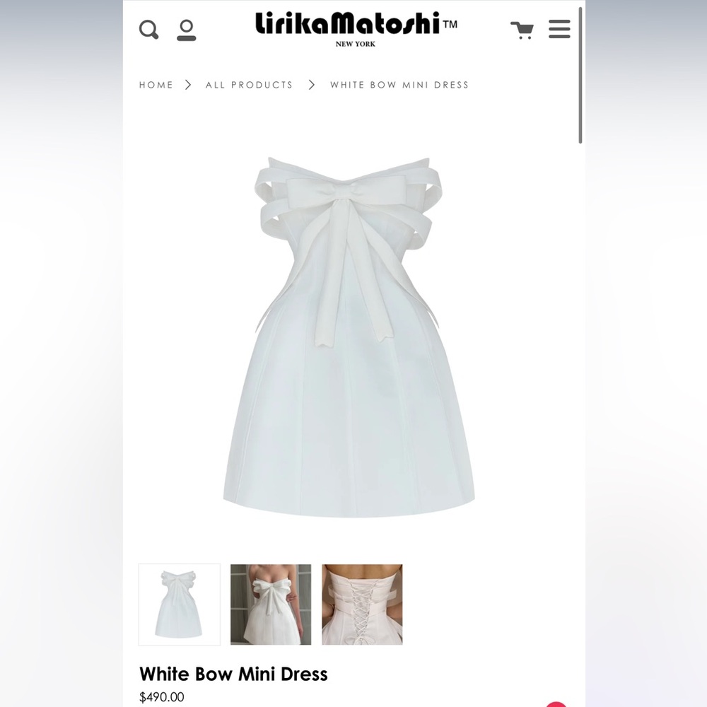 lirika mitoshi white bow mini dresss